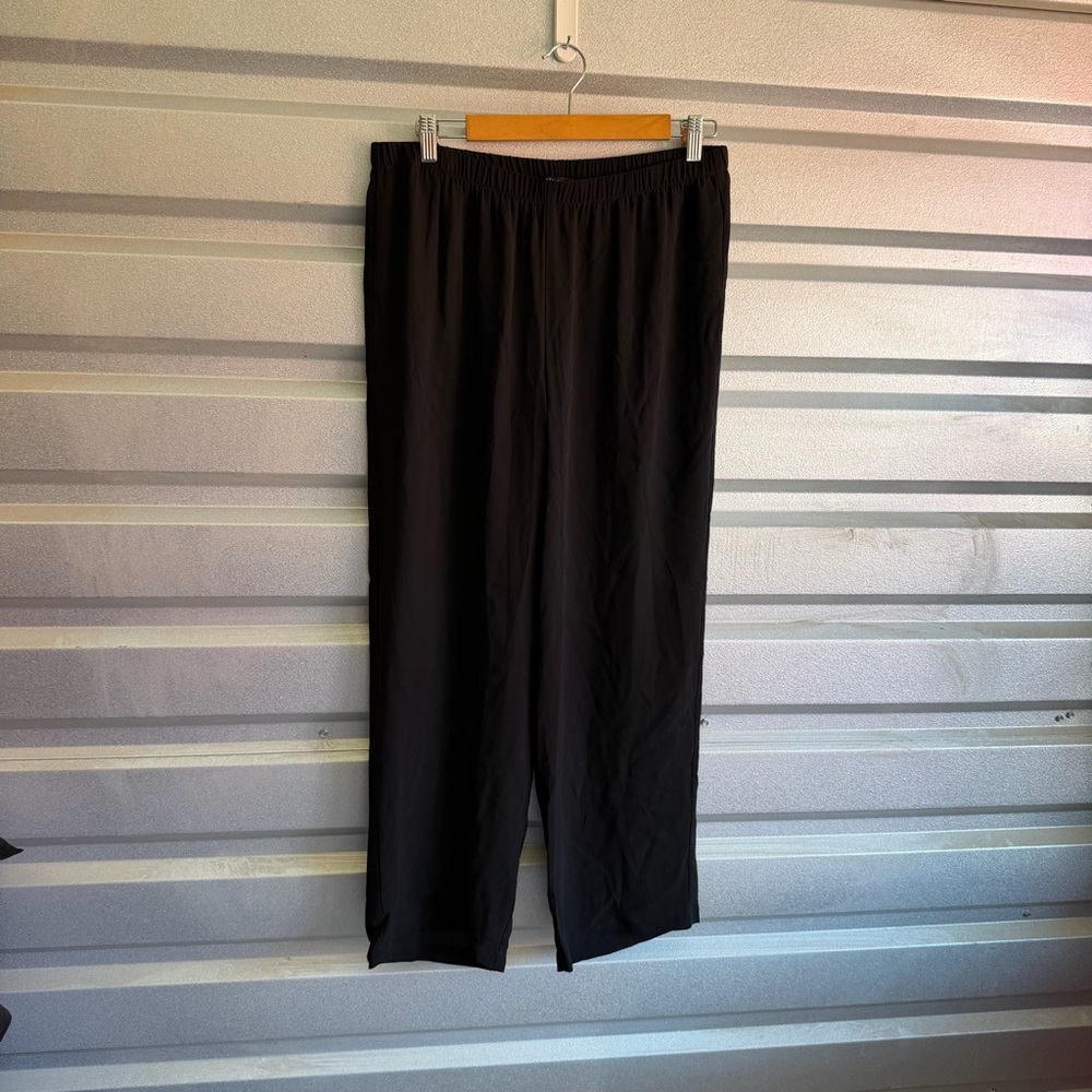 eileen fisher black silk wide leg pant